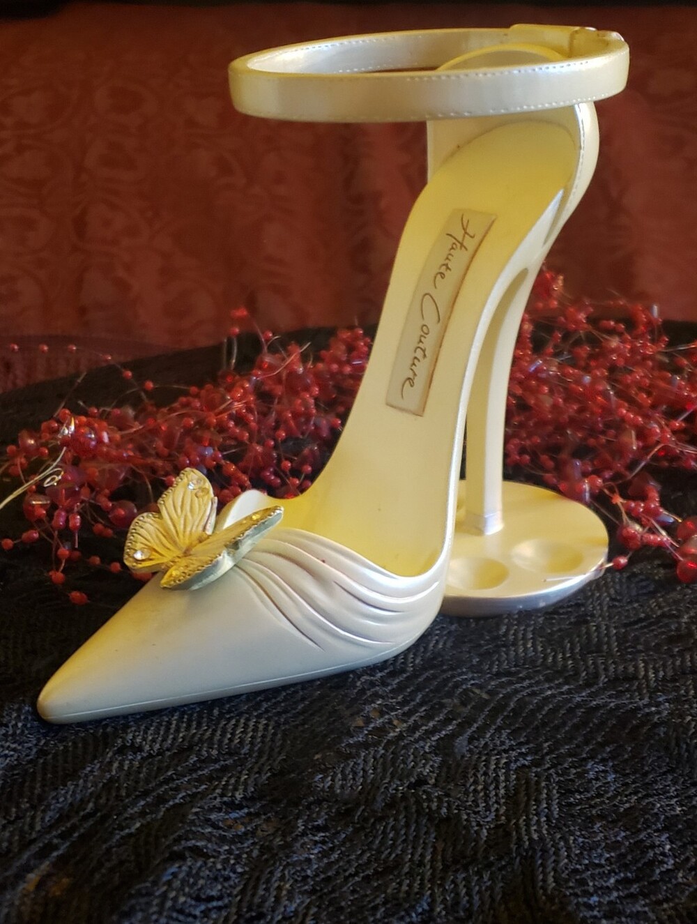 Bed Bath & Beyond Ivory Ankle-Strap Stiletto with Gold Butterfly NWT
